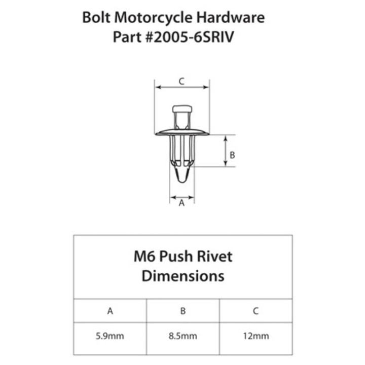 Rivets Clips plastique carénage 6mm BOLT 10 pièces