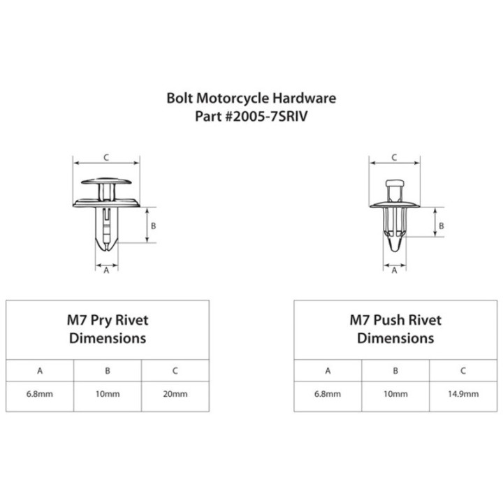 Rivets clips plastique carénage 7mm BOLT BOLT 10 pièces